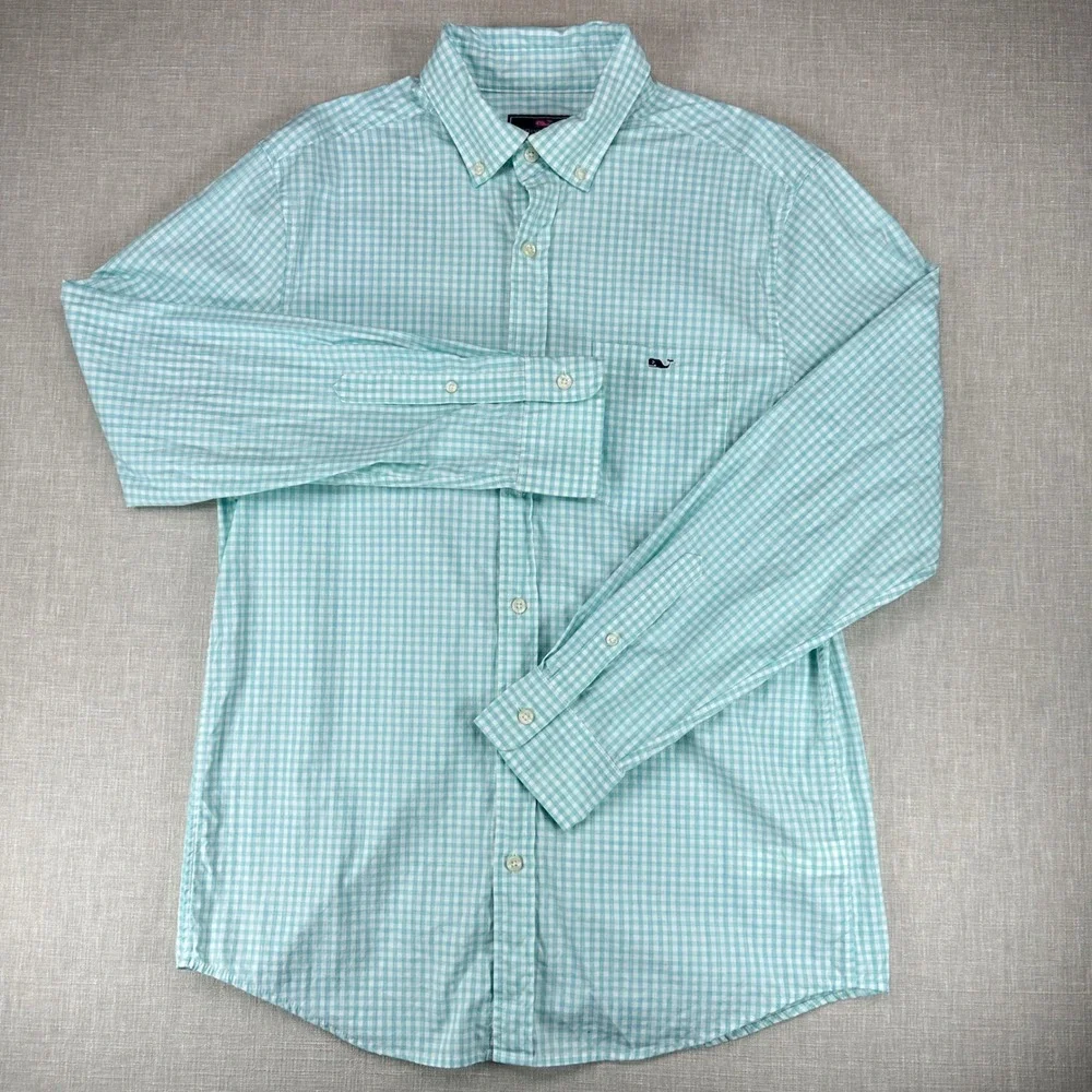 Vineyard Vines Tucker Shirt Mens M Blue Gingham Classic Fit Cotton Stretch - Picture 2 of 14